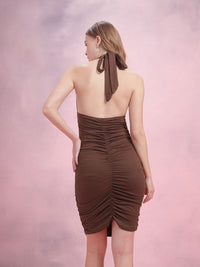 DressBerry Halter Neck Backless Ruched Bodycon Dress