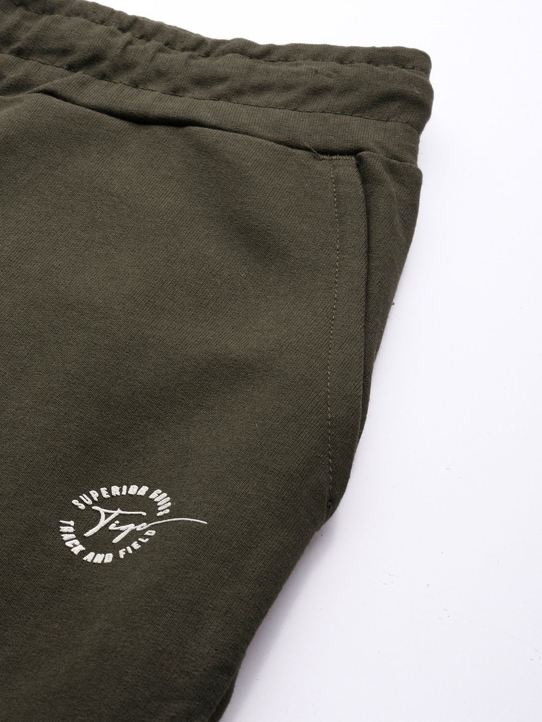 The Indian Garage Co Men Olive Green Solid Straight Fit Joggers With Printed Detailing