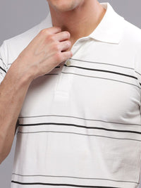ADRO Striped Printed Polo Collar Short Sleeves Cotton Oversized Casual T-shirt