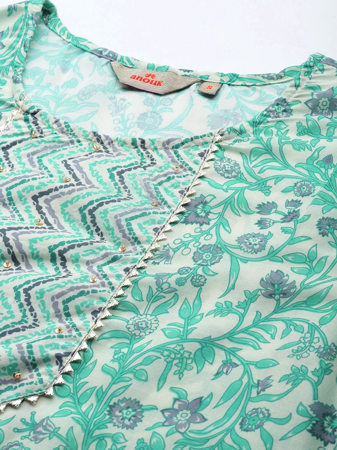 Anouk Floral Printed Regular Gotta Patti Kurta with Trousers & Dupatta