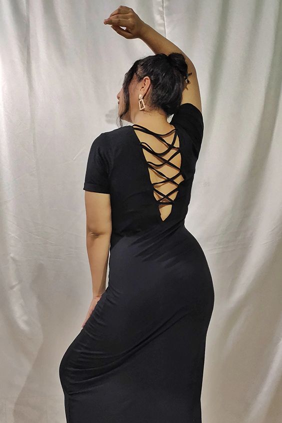 SASSAFRAS Black Styled Back Maxi Dress