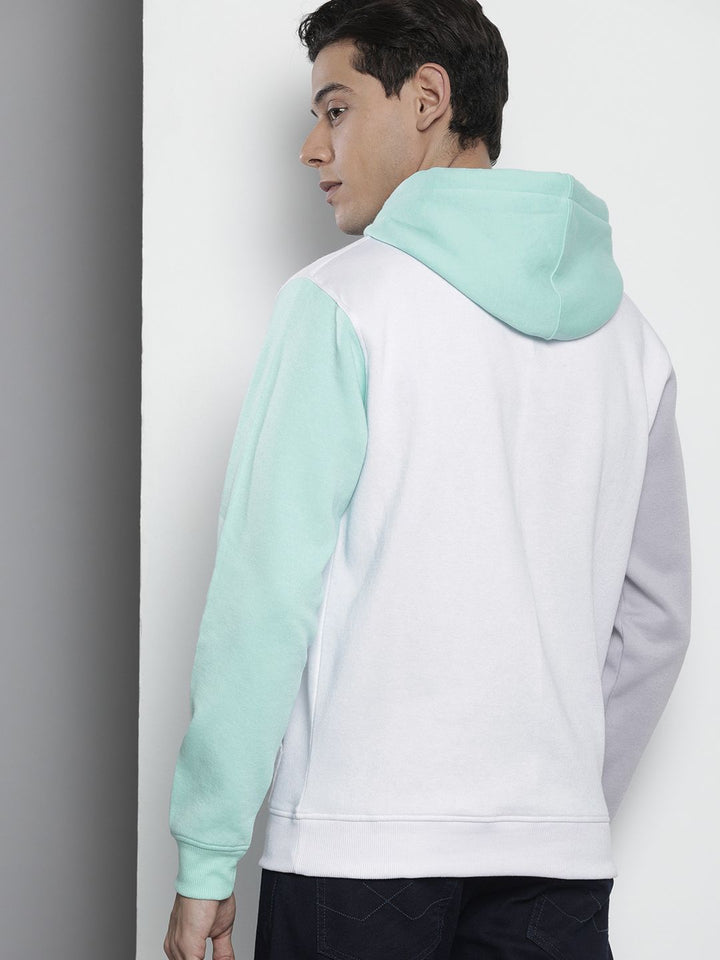 The Indian Garage Co Men White & Green Embroidered Hooded Sweatshirt