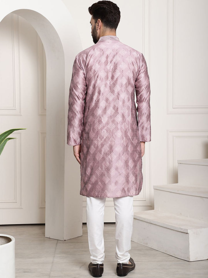 SOJANYA Ethnic Motif Woven Design Mandarin Collar Kurta With Pyjamas