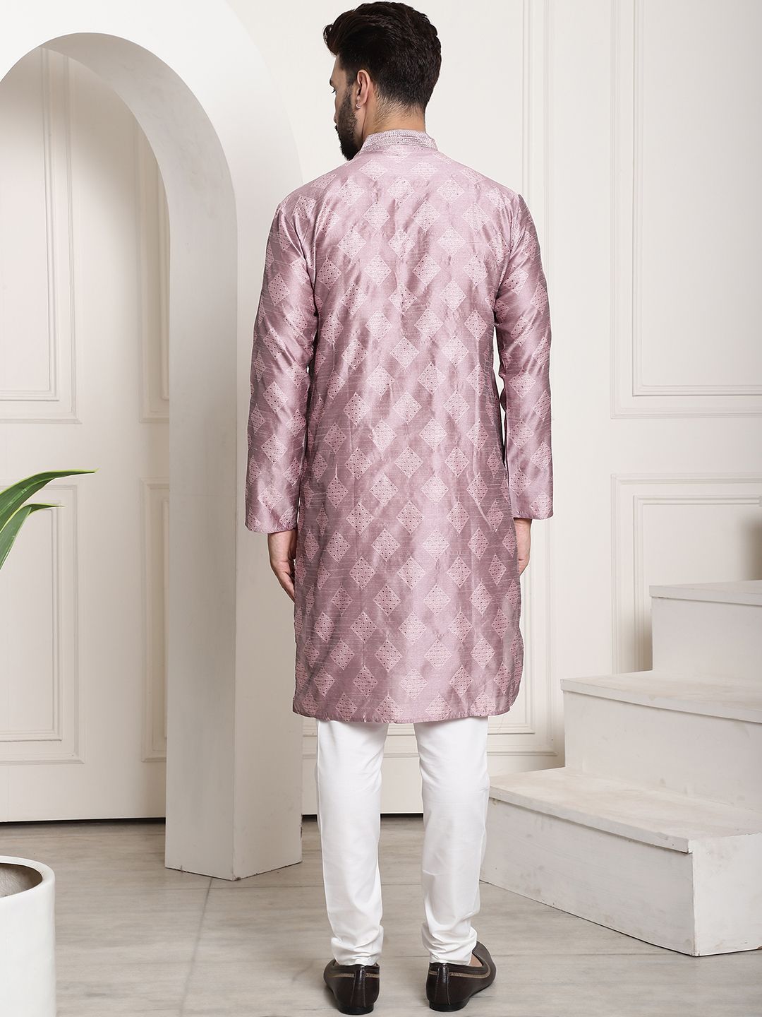 SOJANYA Ethnic Motif Woven Design Mandarin Collar Kurta With Pyjamas