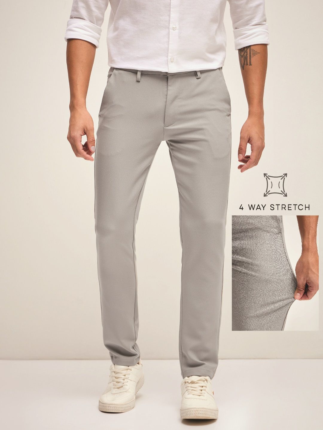 THE BEAR HOUSE Men Solid 4 Way Stretch Formal Trouser