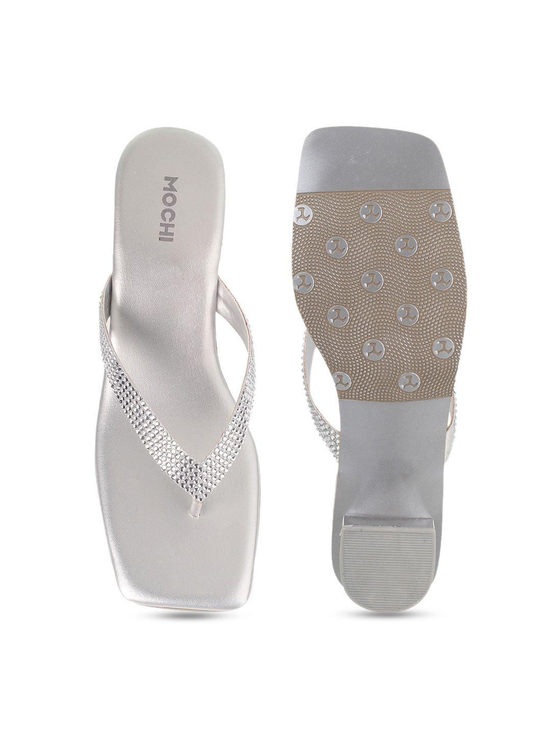 Mochi Women Silver-Toned Embellished Block Heels