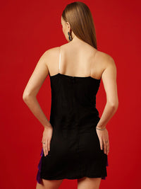 STREET 9 Embellished Shoulder Straps Fringed Net Sheath Mini Dress