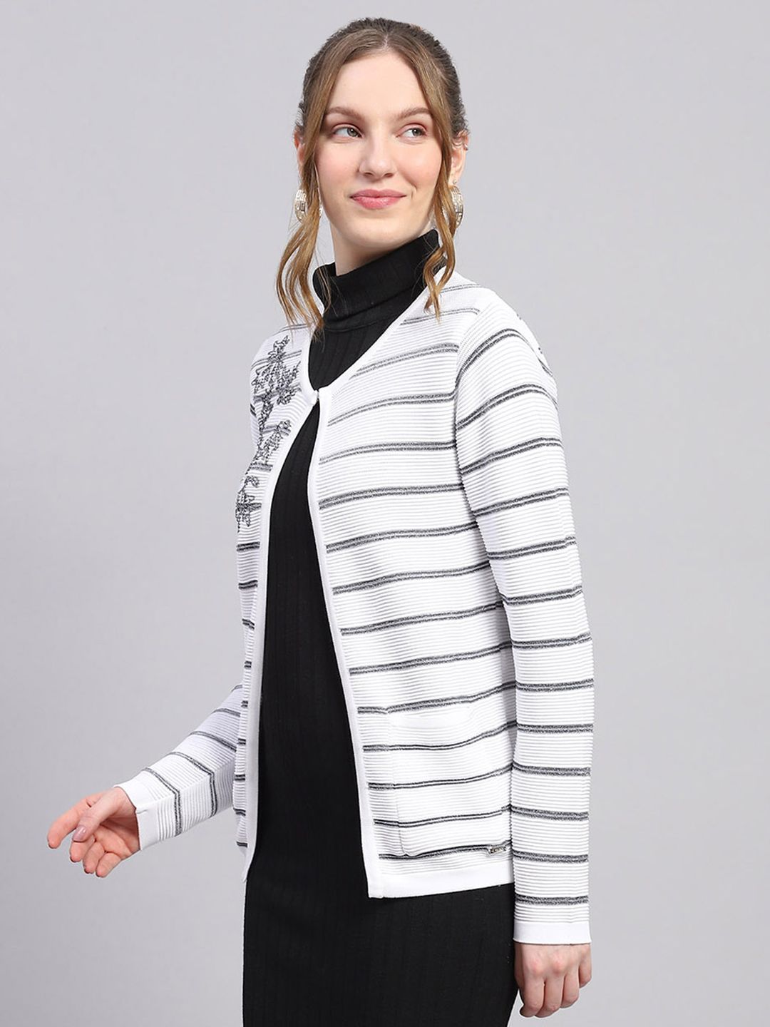 Monte Carlo Floral Design Striped Cardigan