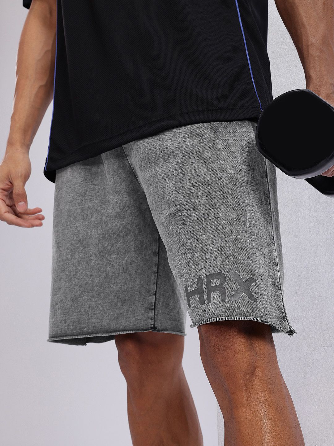 HRX by Hrithik Roshan Men Brand Logo Print Pure Cotton Washed Effect Training Shorts