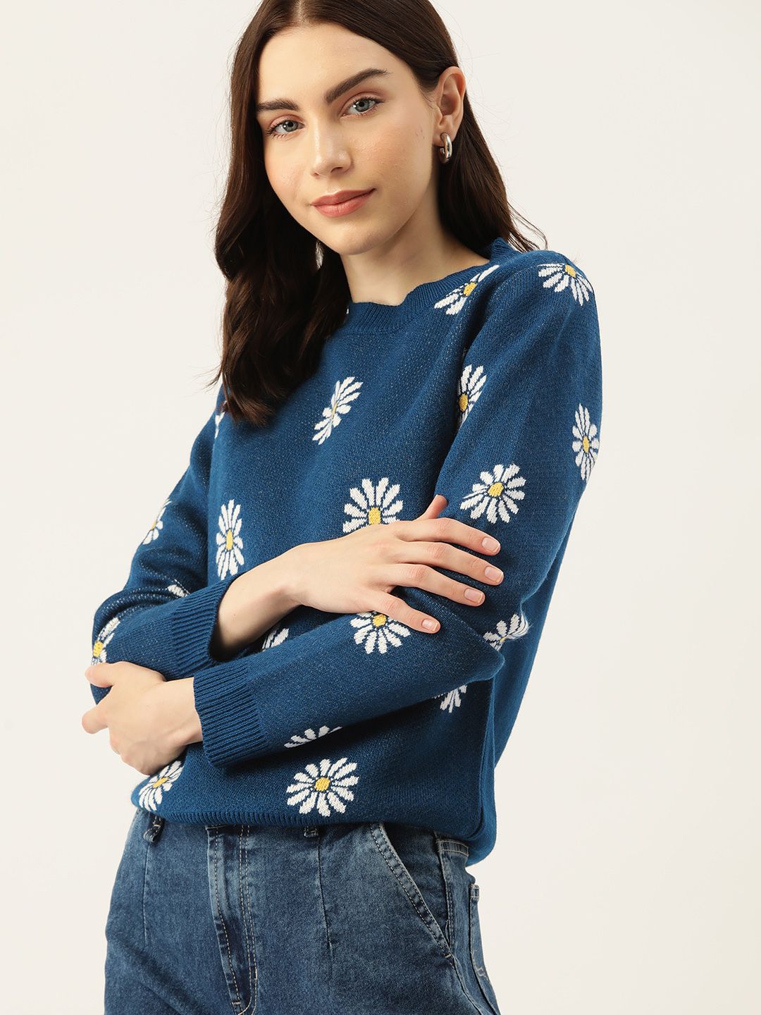 DressBerry Acrylic Floral Pattern Pullover
