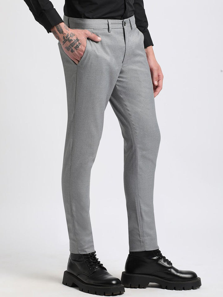 THE BEAR HOUSE Men Solid Tapered Fit Mid-Rise Formal Trousers