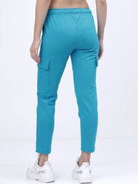 Tokyo Talkies Women Blue Solid Slim-Fit Cargo Track Pants