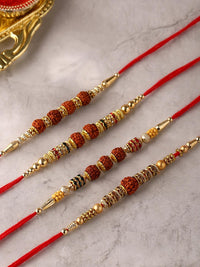 Voylla 4 Pcs Unisex Religious Rudraksha Rakhi Squad with Roli Chaawal Pack