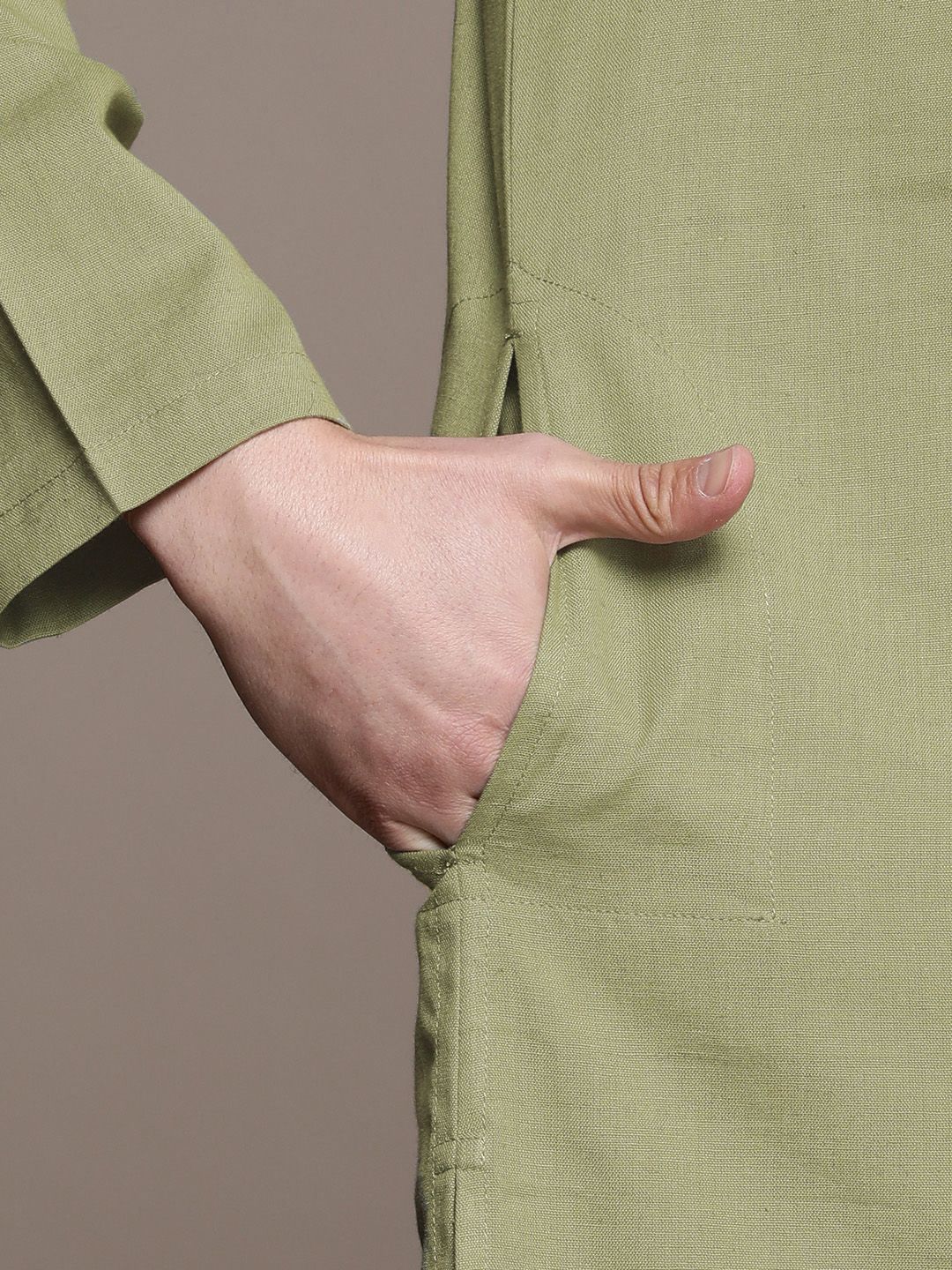 House of Pataudi Solid Cotton Linen Jashn Kurta