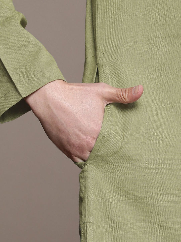 House of Pataudi Solid Cotton Linen Jashn Kurta
