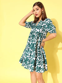 Berrylush Floral Print Puff Sleeves A-Line Mini Dress