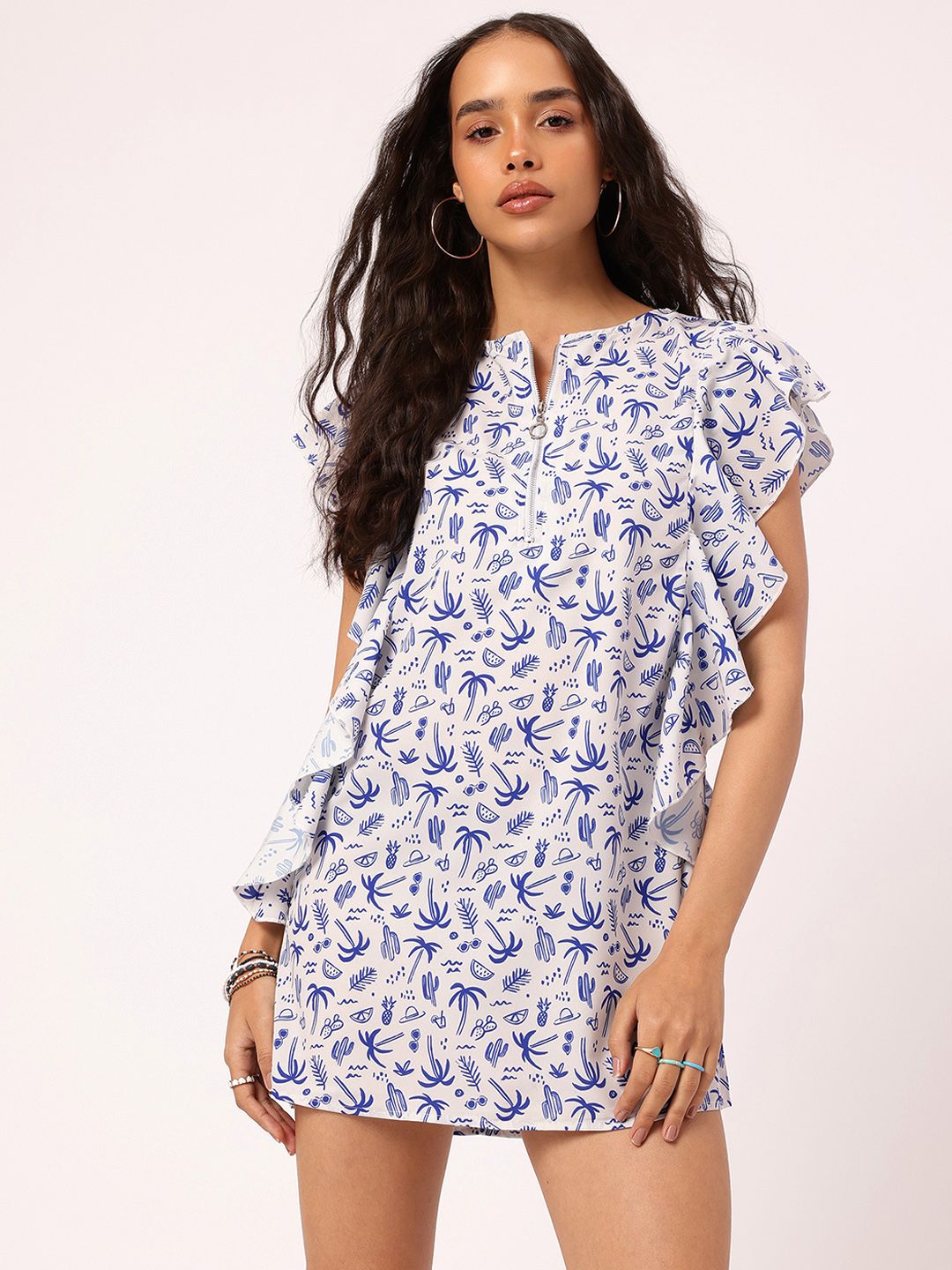 DressBerry Cute Classic Printed Ruffled Mini Shift Dress