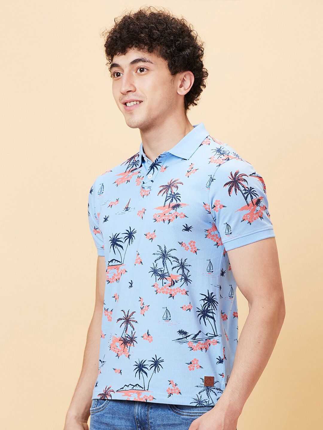 Being Human Floral Printed Cotton Polo Collar Short Sleeves Casual T-shirt