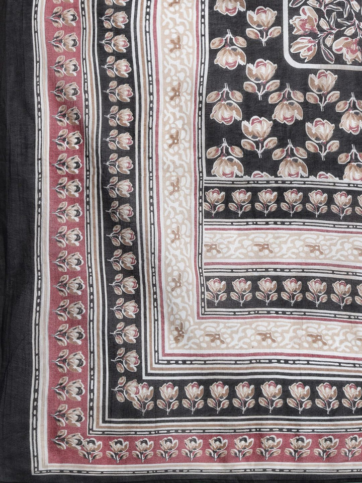Indo Era Women Floral Printed Angrakha Pure Cotton Kurta with Trousers & With Dupatta