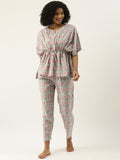 Sanskrutihomes Wanita Set Pajama Kapas Biru & Pink Printed