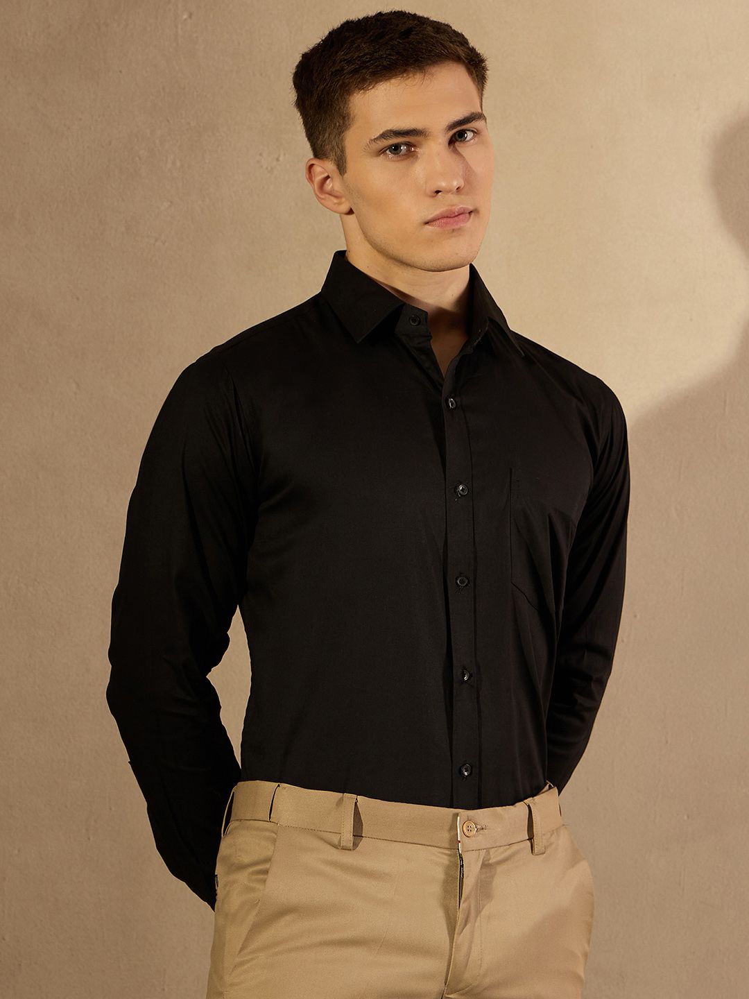 DENNISON Men Black Pure Cotton Smart Formal Shirt