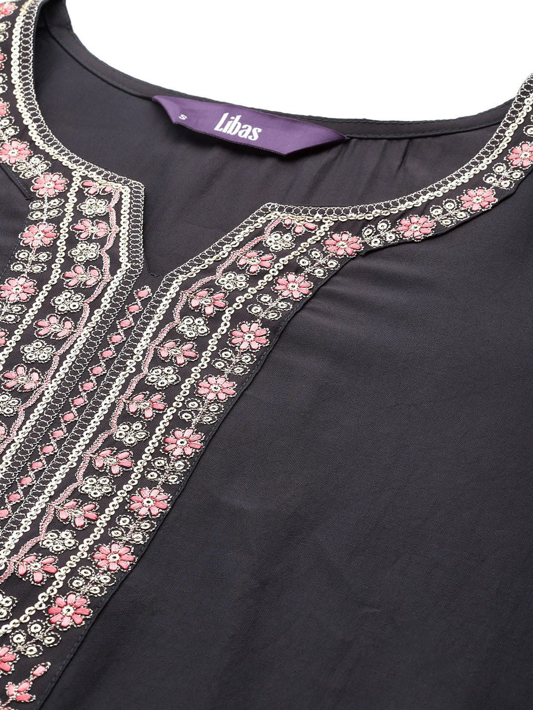 Libas Women Floral Yoke Design Regular Sequinned Kurta with Trousers & Dupatta