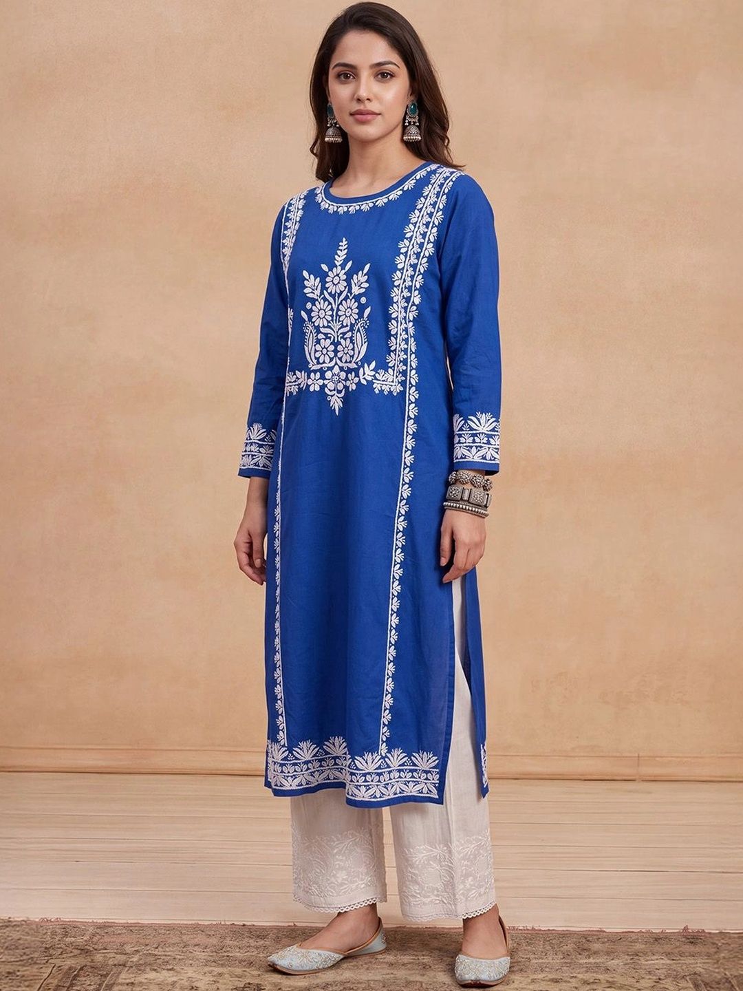 Kurta Sulam Benang Sulam Wanita Rumah Chikankari