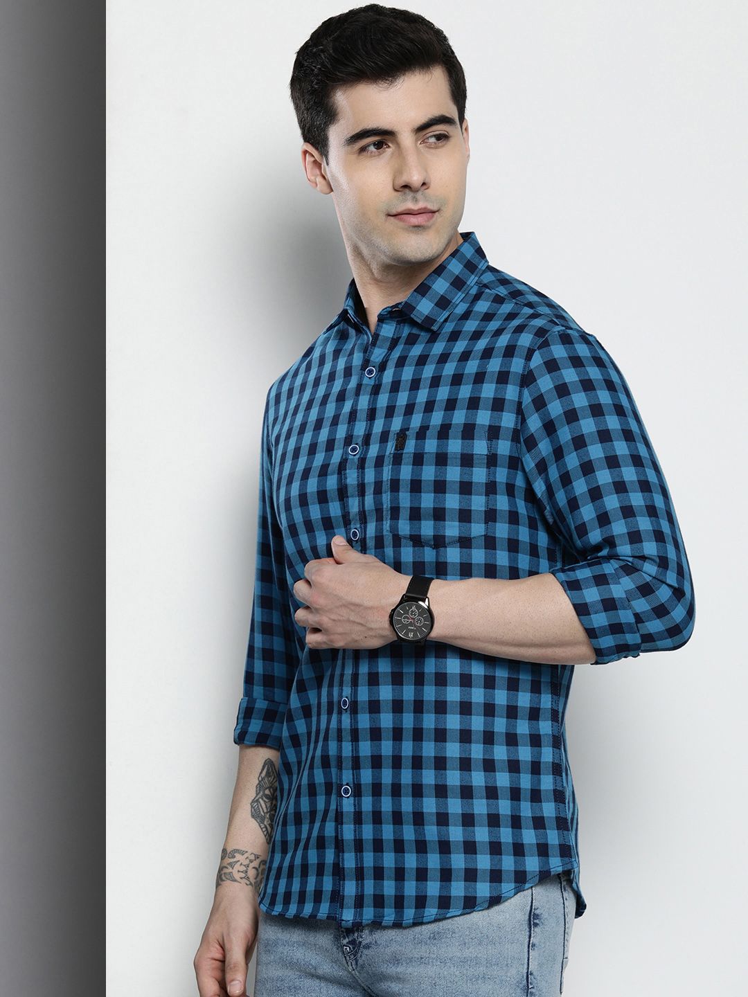 The Indian Garage Co Checked Pure Cotton Casual T-Shirt