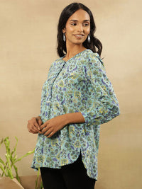 W Round Neck Floral Printed Cotton Top
