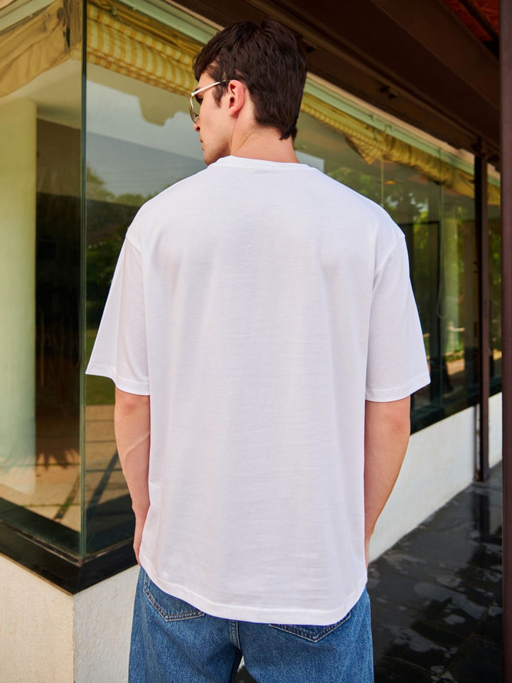 Bewakoof Men White Typography Printed Oversized T-shirt