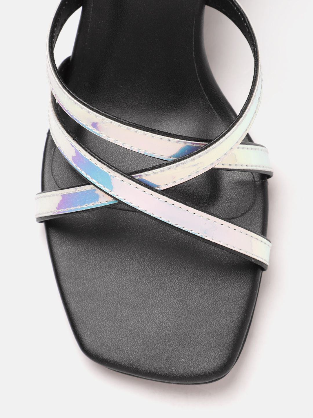 DressBerry Women Cross Straps Iridescent Effect Block Heels