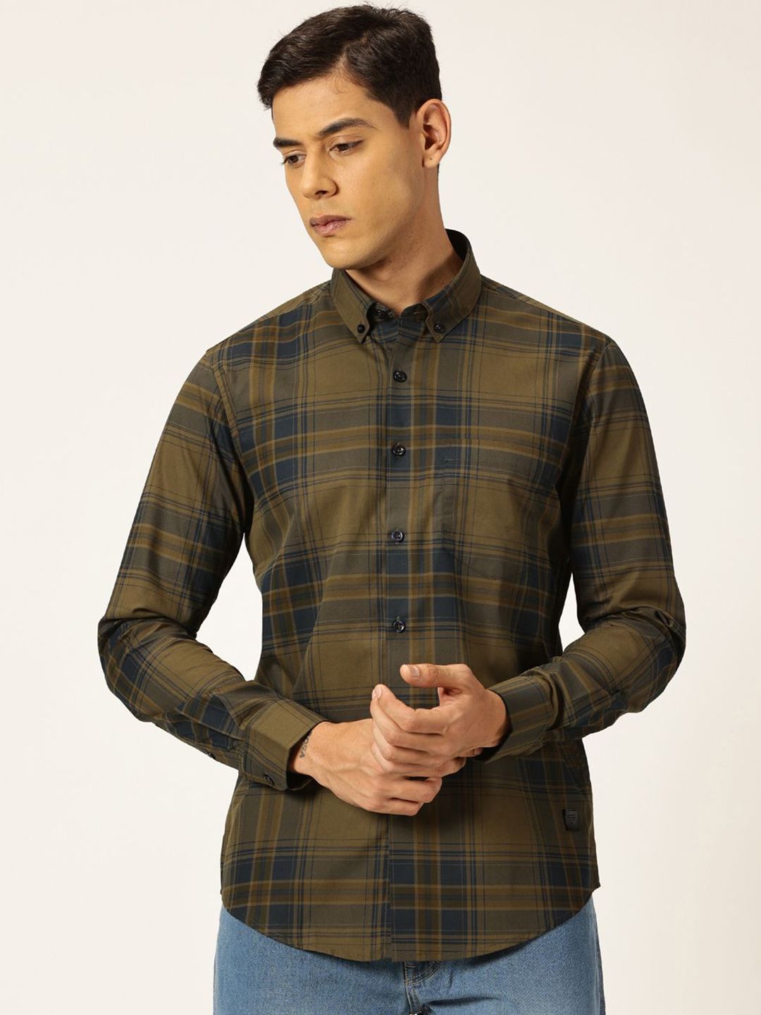 Thomas Scott Men Premium Tartan Checked Button-Down Collar Cotton Casual Shirt