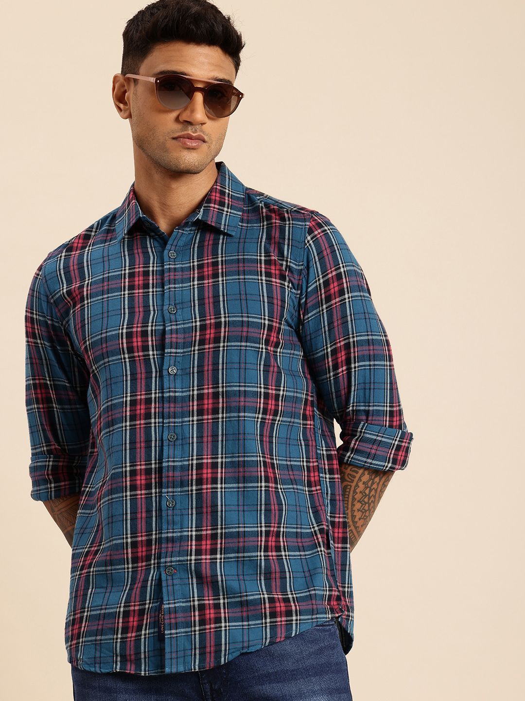 Being Human Pure Cotton Slim Fit Checked Casual Shirt