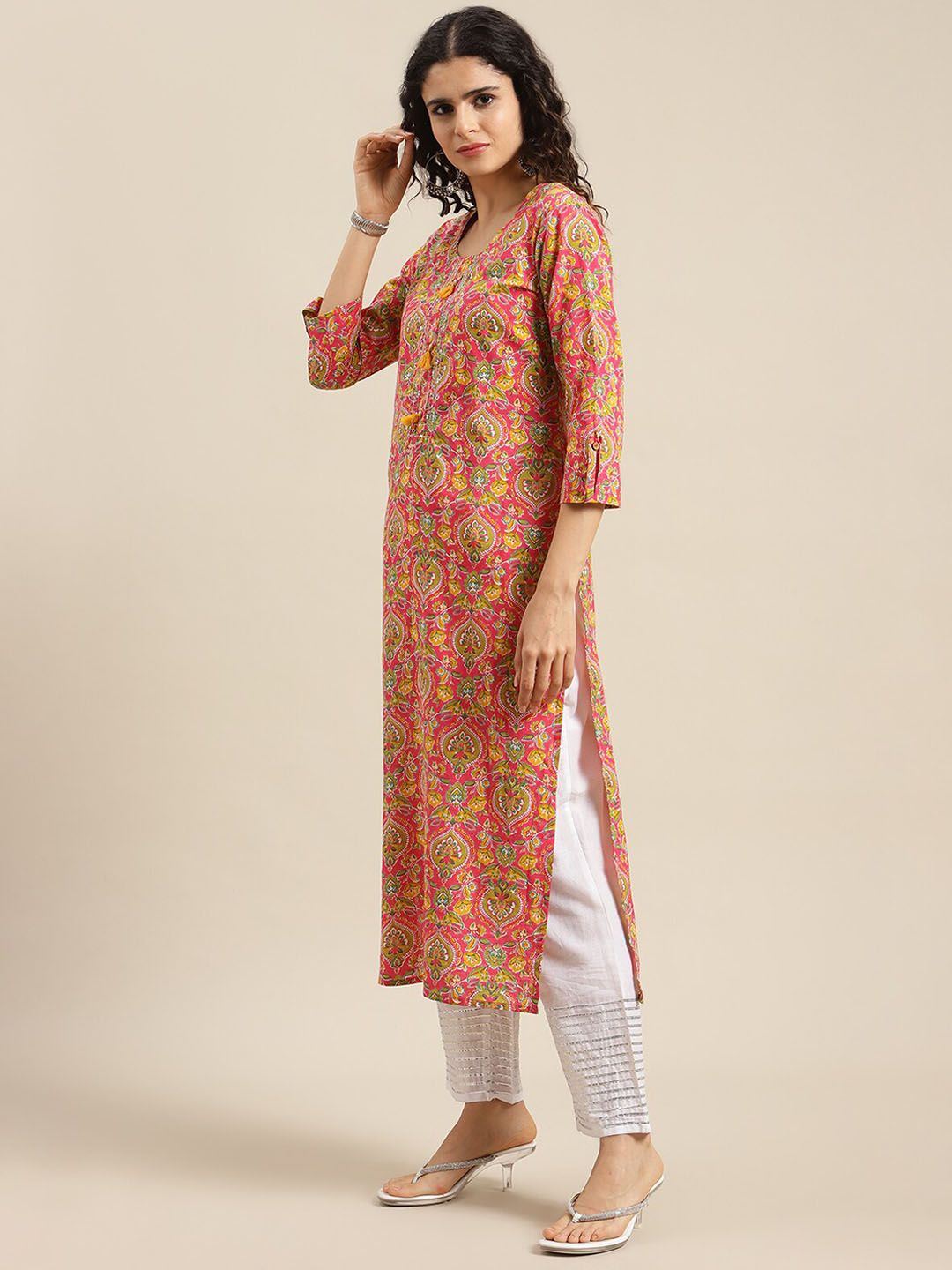 Varanga Women Pink Ethnic Motifs Printed Cotton Kurta
