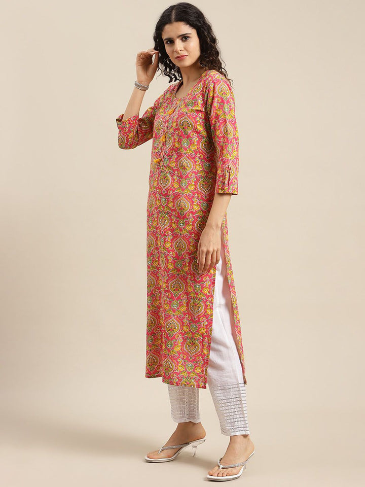 Varanga Women Pink Ethnic Motifs Printed Cotton Kurta