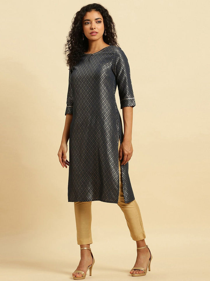 W Geometric Woven Design Keyhole Neck Kurta