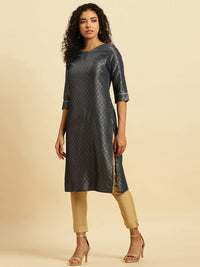 W Geometric Woven Design Keyhole Neck Kurta