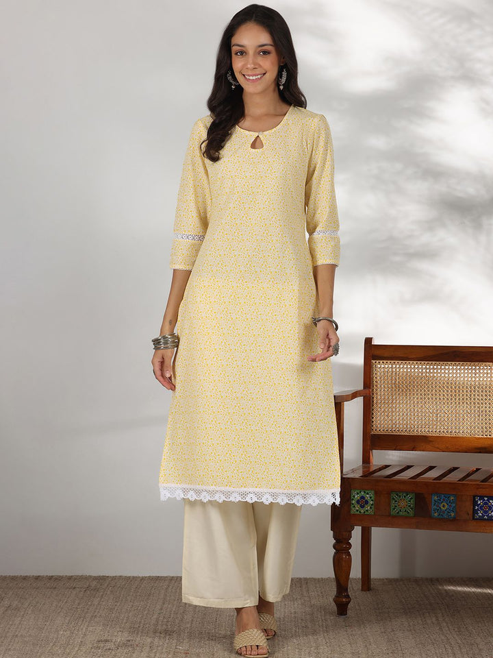 Libas Floral Printed Keyhole Neck Cotton Straight Kurta
