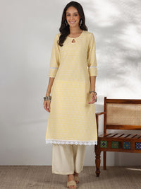 Libas Floral Printed Keyhole Neck Cotton Straight Kurta