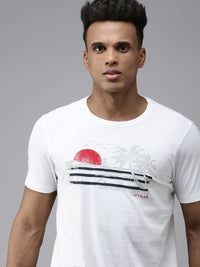 SPYKAR Graphic Print Round Neck Knitted Pure Cotton Slim Fit T-shirt