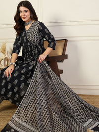 KALINI V-Neck Floral Printed Angrakha Anarkali Kurta with Trouser & Dupatta