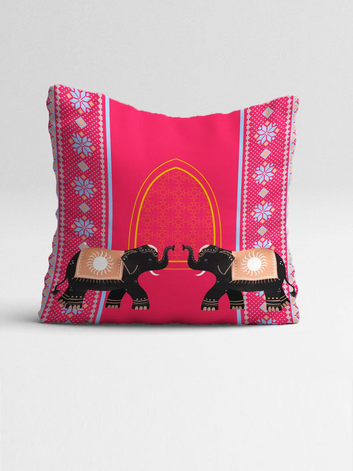 STITCHNEST Pink & Sea Green Set of 5 Ethnic Motifs Square Cushion Covers