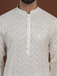 SOJANYA LUXE Motif Etnik Bersulam Kolar Mandarin Kurta Sutera Lurus Kapas & Piyama