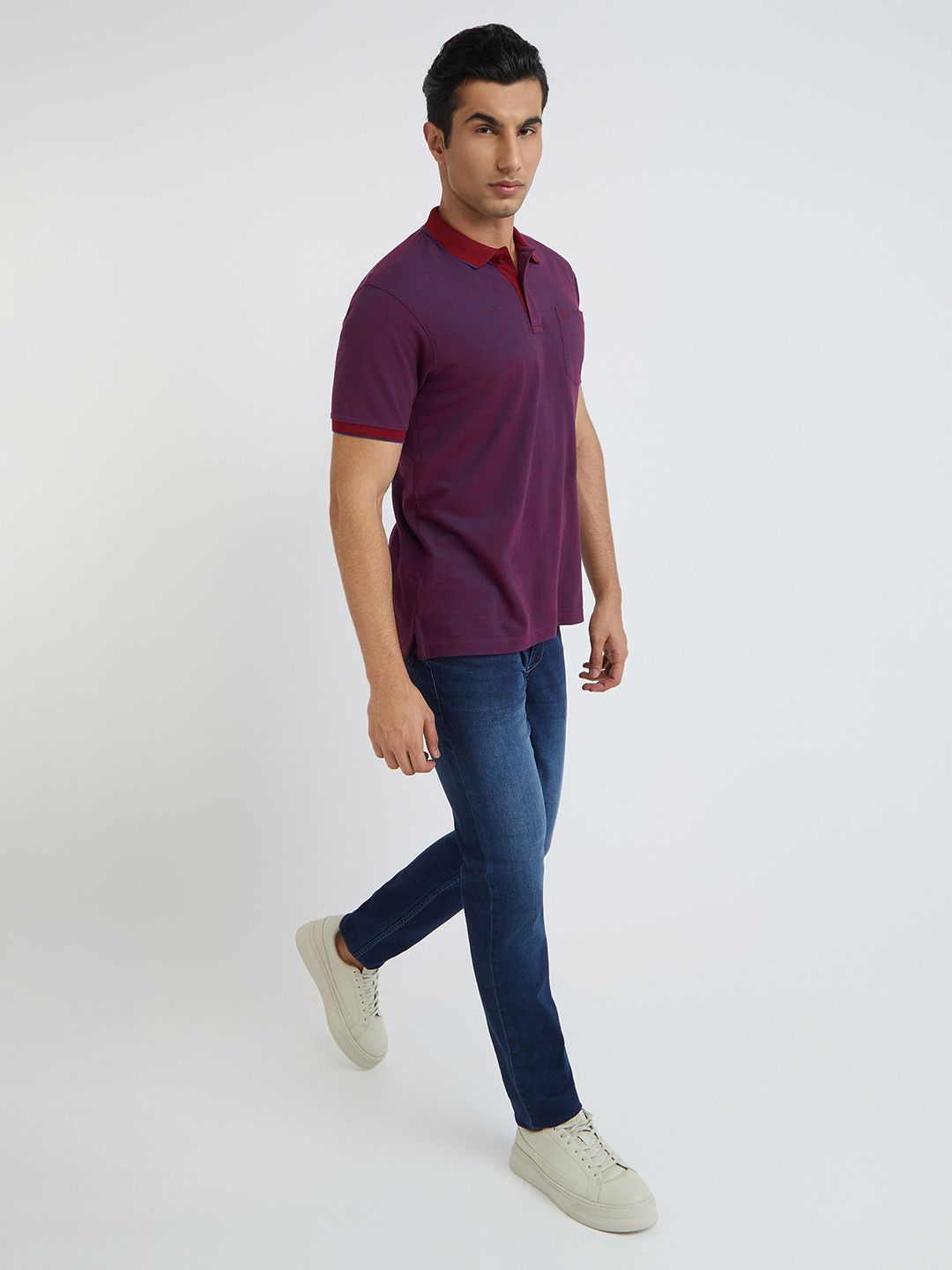 Raymond Pure Cotton Dual-Toned Modern Fit Polo Collar T-shirt
