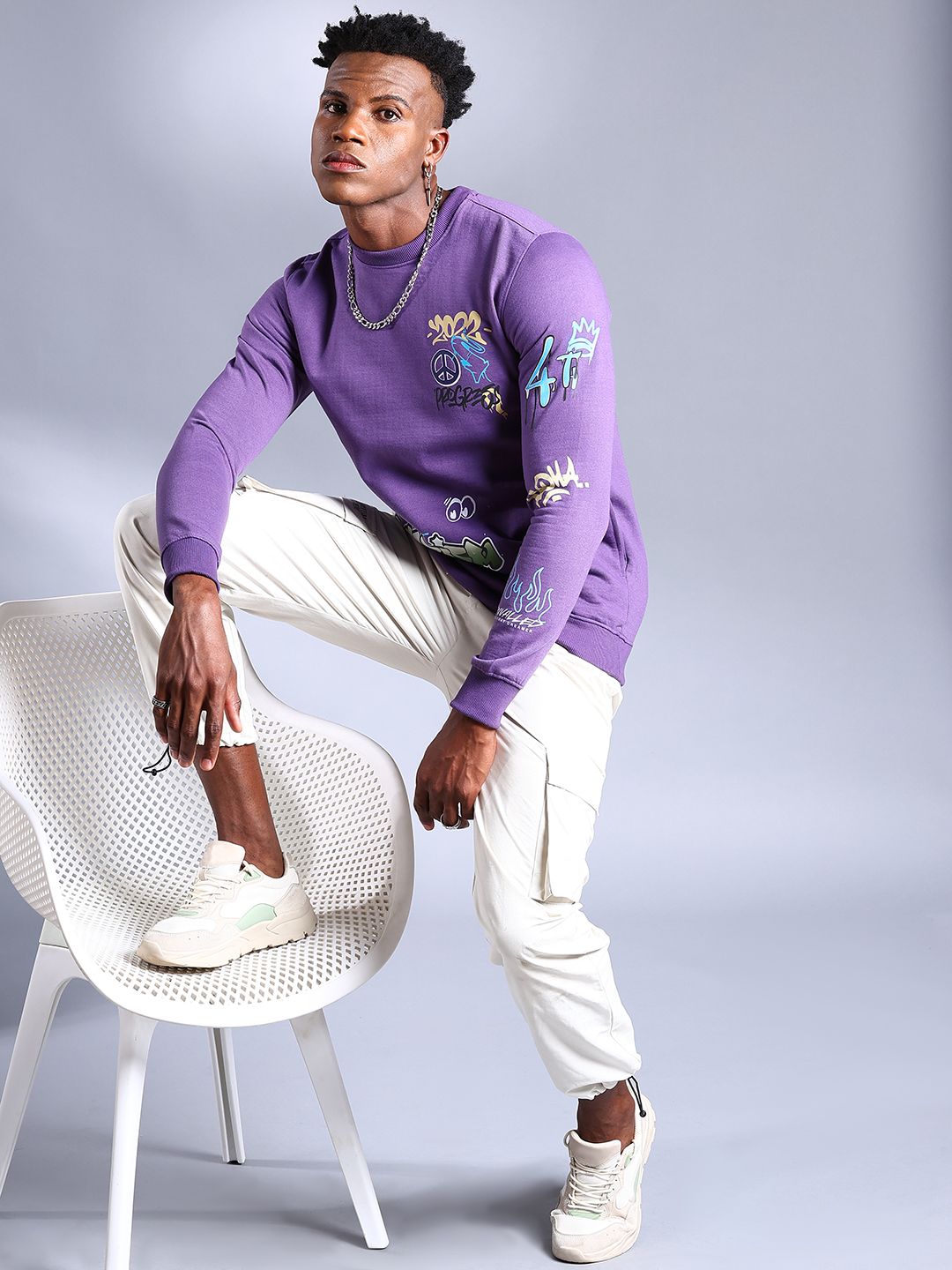 The Indian Garage Co Men Purple Printed Sweatshirt
