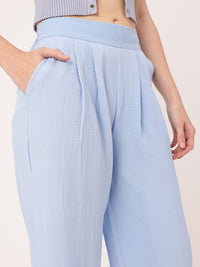DressBerry Women Street Savvy Seersucker Textured Pleated High-Rise Parallel Trousers