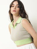 Rareism Women Green & Lavender kabel Sweater Crop Sweater