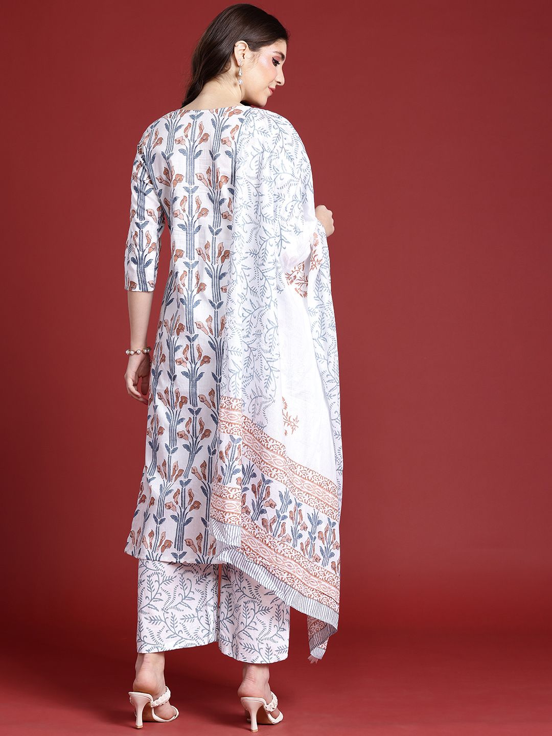Anouk Women Floral Printed Regular Pure Cotton Kurta with Trousers & With Dupatta