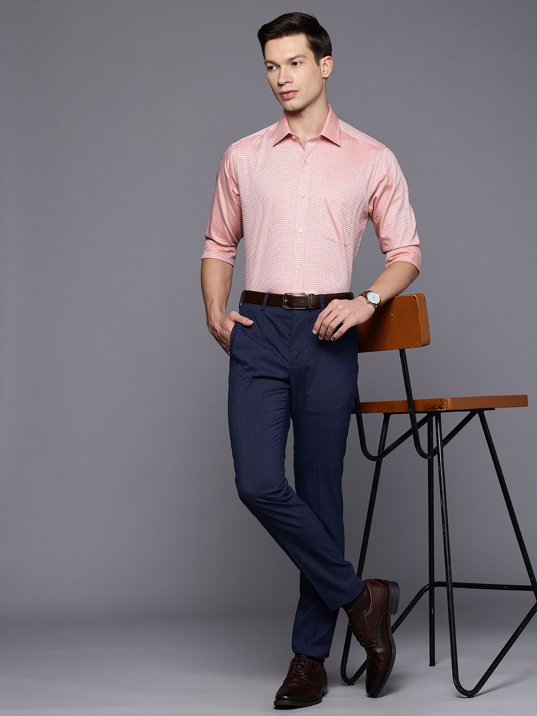 Raymond Slim Fit Self Checked Pure Cotton Formal Shirt