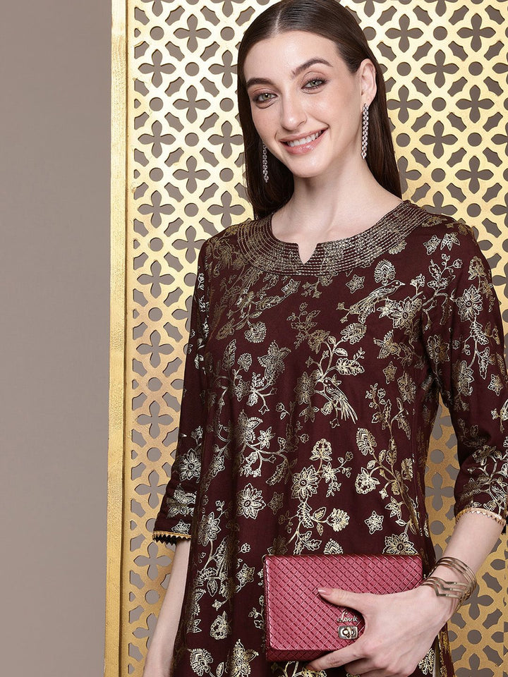 House of Pataudi Floral Printed Thread Work Detail Jashn Kurta